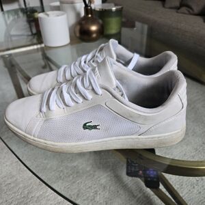 Lacoste Men's White Mesh Sneakers with Green Logo